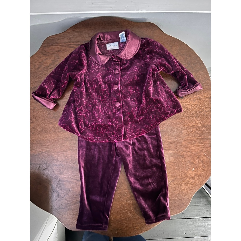 All Mine Collection Baby Girls Plum Purple Velvet Floral 2-Piece Set 12 Months